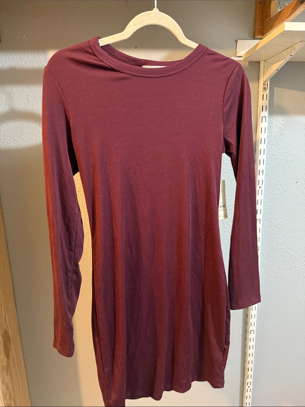 No Boundaries Ribbed Long Sleeve Dress in Wine